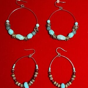 Elegant Turquoise and Bronze Hoop Earrings